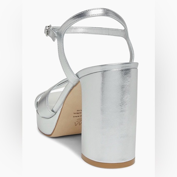 NEW STUART WEITZMAN DAYNA 100MM METALLIC LEATHER PLATFORM SANDALS IN SILVER 7.5 - Picture 4 of 11